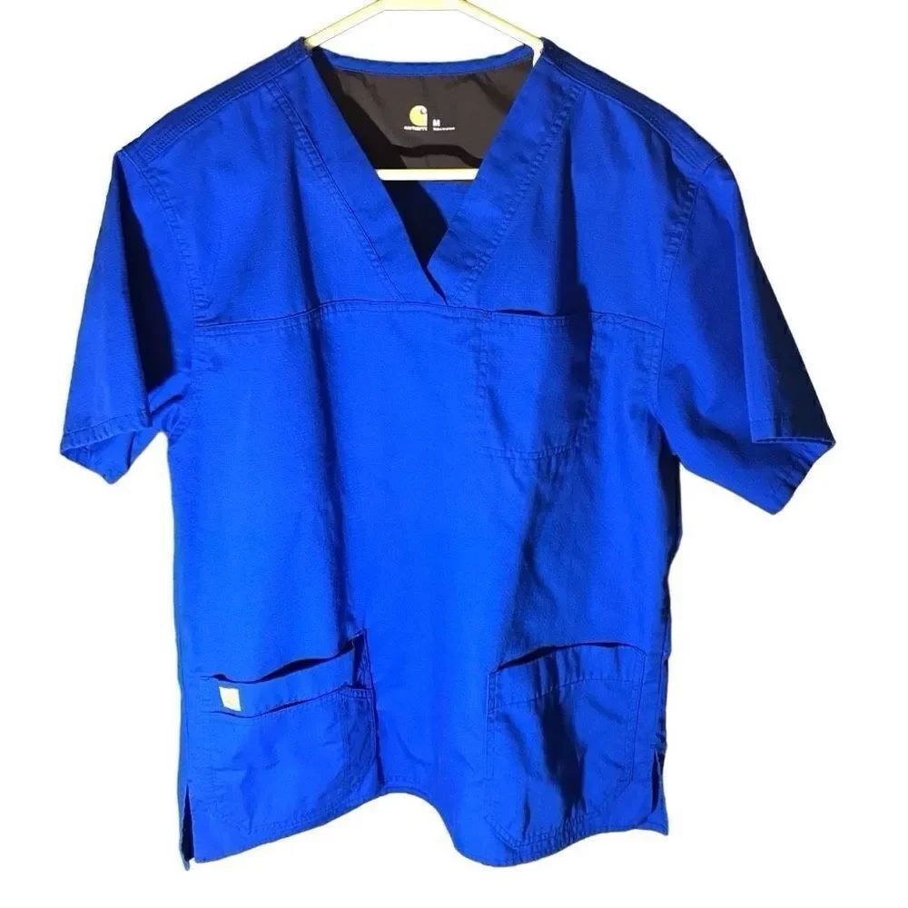 Carhartt Scrub top Mens size Medium blue pockets nurse medical uniform